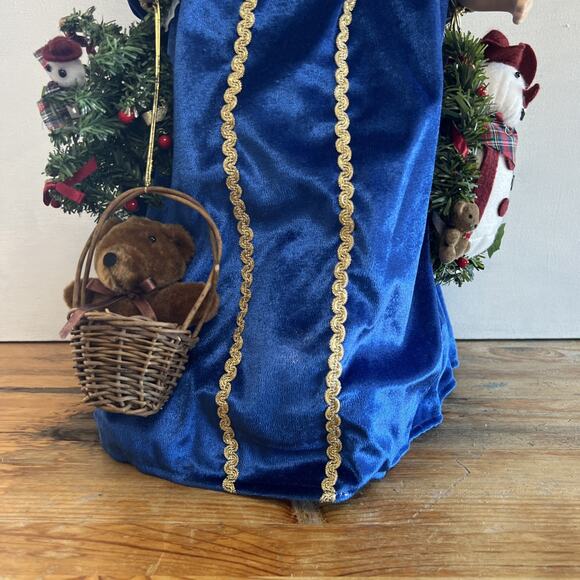 Vintage Santa Tree Topper 24 Blue Robe w/Snowman,Bear & Basket VTG Xmas Decor - Picture 4 of 11